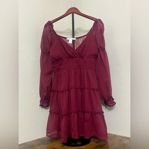 Altar'd State Red Ruffled Tiered Long Sleeve Dress